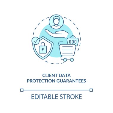 Müşteri veri koruması konsept simgesini garanti eder. Çevrimiçi eczane şirketinin ince çizgili çizim fikri. Güvenli online eczane işaretleri. Eczane. Vektör izole edilmiş RGB renk çizimi. Düzenlenebilir vuruş