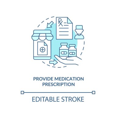 İlaç reçeteli konsept ikonu sağlayın. Çevrimiçi eczane fikri ince çizgi çizimi. Çevrimiçi eczane sipariş basamakları. Vektör izole edilmiş RGB renk çizimi. Düzenlenebilir vuruş