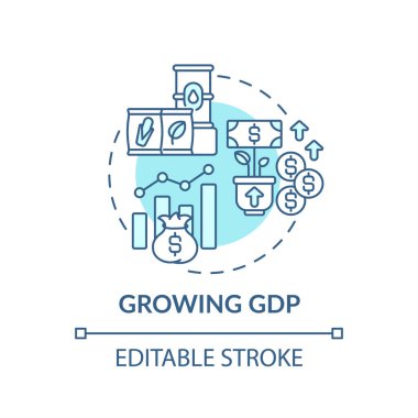 Büyüyen GSYİH konsept simgesi. Ürün üretimi ince çizgi çizimi. Enflasyon ve hükümet. Yurtiçi üretim. Vektör izole edilmiş RGB renk çizimi. Düzenlenebilir vuruş