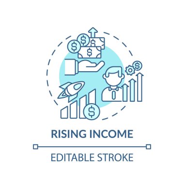 Tüketim ve tasarruf konsepti simgesi. Yükselen kar fikri ince çizgi çizimi. Ülkedeki ekonomik araştırma ve vergi politikası. Vektör izole edilmiş RGB renk çizimi. Düzenlenebilir vuruş