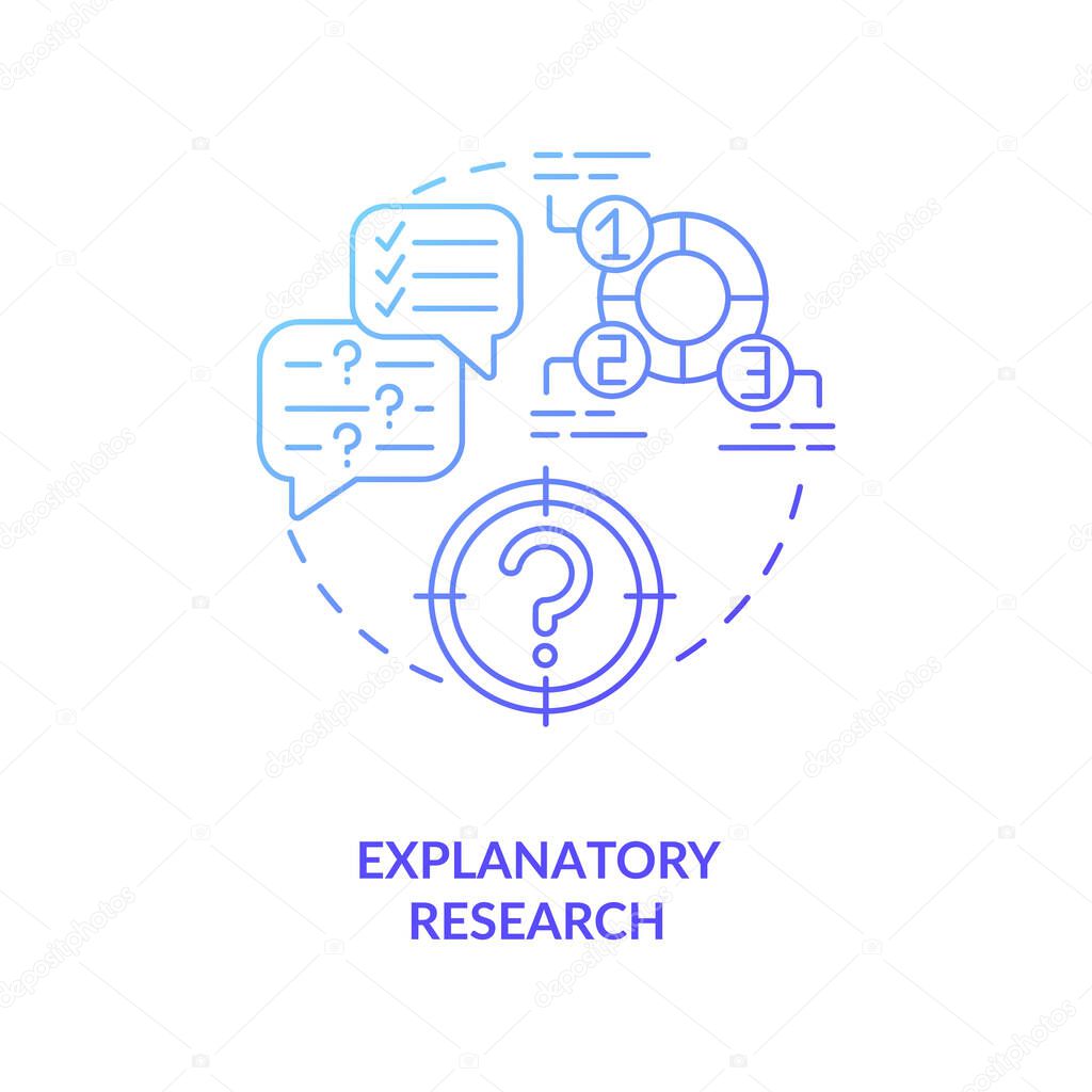 Explanatory research concept icon. Getting and replenishing new knowledge idea thin line illustration. Collecting information of research. Vector isolated outline RGB color drawing