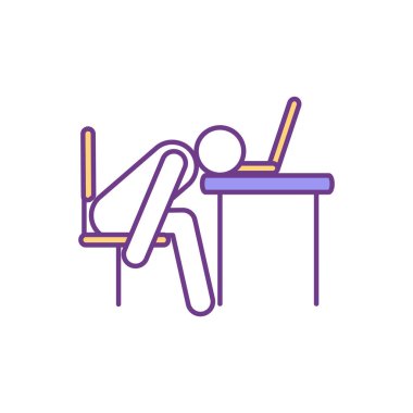 Zihinsel yorgunluk RGB renk simgesi. Fiziksel yorgunluk, kronik stres deneyimi. Hayatı kontrol edememek. Bağımsız, ilgisiz duygular. Duygusal olarak tükenmek. İzole vektör illüstrasyonu