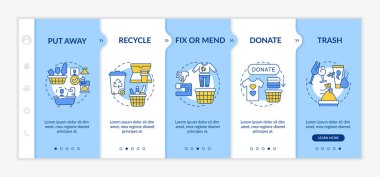 Depo alanı vektör şablonunda boşaltılıyor. Temizlik dairesinin aşamaları. Evleri yıkmak için gerekli aletler. Simgeli ilgili mobil web sitesi. Web sayfası basamak ekranları. RGB renk kavramı