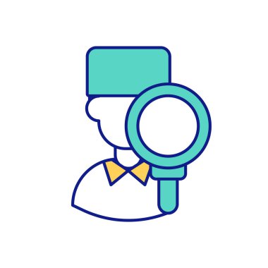 Alan araştırması yeşil RGB renk simgesi. Araştırmacı davranışları gözlemliyor. İstila etmek ve çevreyi kontrol etmek. Doğal ortamdaki fenomenlerin gözlemlenmesi. İzole vektör illüstrasyonu