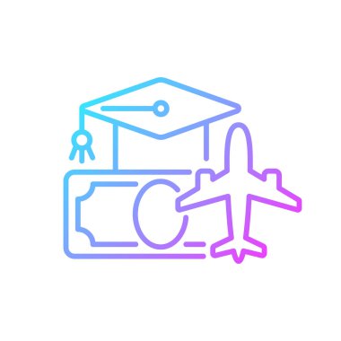 Pilot eğitim gradyan doğrusal vektör simgesi. Sivil havacılık krizi. Hükümet havacılık için finansmana yardım ediyor. İnce çizgi renkli semboller. Modern tarz pictogram. Vektör izole çizimi