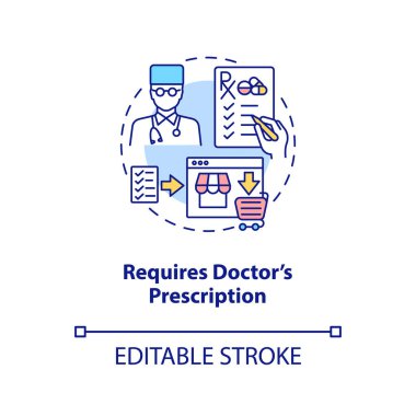 Doktor reçeteli konsept ikonu gerektiriyor. Çevrimiçi terapi fikri ince çizgi çizimi. Güvenli online eczane işaretleri. İlaç alıyorum. Vektör izole edilmiş RGB renk çizimi. Düzenlenebilir vuruş