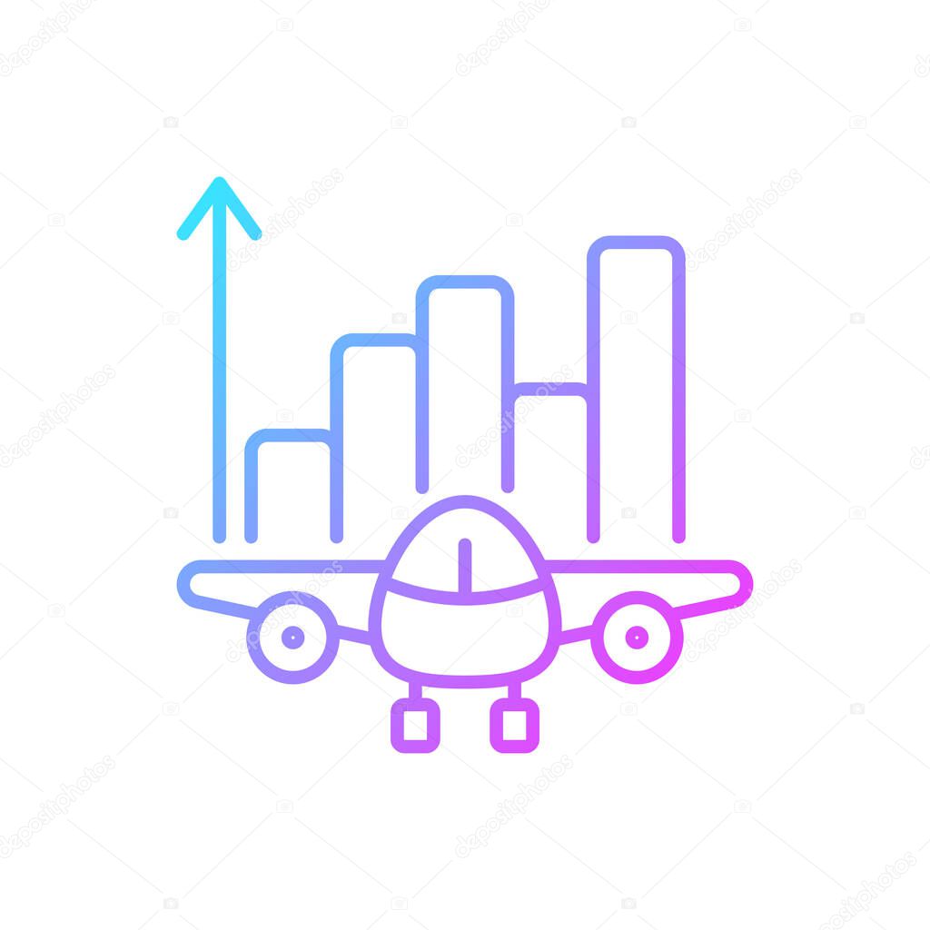 Aviation analytics gradient linear vector icon. Civil aviation management. Service quality improvement. Thin line color symbols. Modern style pictogram. Vector isolated outline drawing