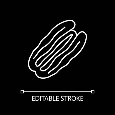 Pecan nut white linear icon for dark theme. Healthy eating. Vitamin and nutrient nut. Thin line customizable illustration. Isolated vector contour symbol for night mode. Editable stroke