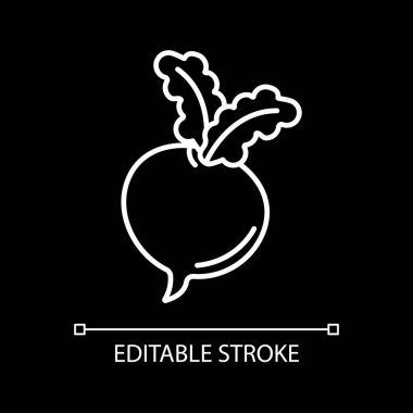Beetroot white linear icon for dark theme. Fresh vegetable. Farmers market food. Thin line customizable illustration. Isolated vector contour symbol for night mode. Editable stroke
