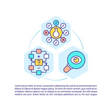Scientific research concept icon with text. Searching for new technology science inovations. PPT page vector template. Brochure, magazine, booklet design element with linear illustrations