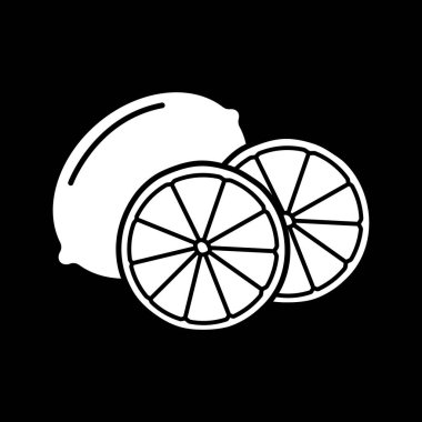 Lemon slices dark mode glyph icon. Lime for cookery. Lemonade ingredient. Citric fruit. Nutrition and nourishment. White silhouette symbol on black space. Vector isolated illustration
