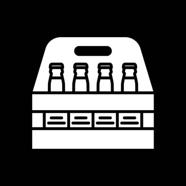 Beer pack dark mode glyph icon. Bottles of alcohol in holder for party. Glass containers for alcoholic beverage. White silhouette symbol on black space. Vector isolated illustration