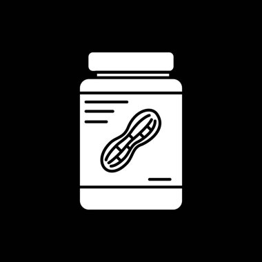 Peanut butter dark mode glyph icon. Nut paste in glass jar. Spread for toast. Nutrient food in container. Grocery and foodstuff. White silhouette symbol on black space. Vector isolated illustration
