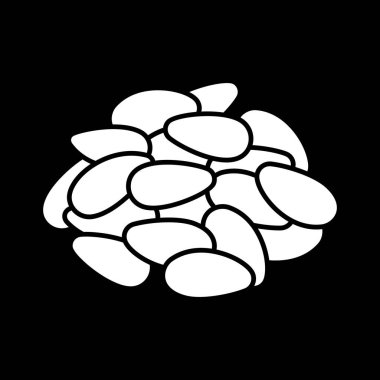 Sunflower seeds dark mode glyph icon. Pine nuts. Nutrient dietary food. Cookery ingredient. Grocery product and foodstuff. White silhouette symbol on black space. Vector isolated illustration