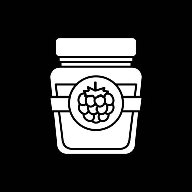 Raspberry jam in jar dark mode glyph icon. Sweet canned marmalade. Fruity dessert. Grocery product and foodstuff. White silhouette symbol on black space. Vector isolated illustration