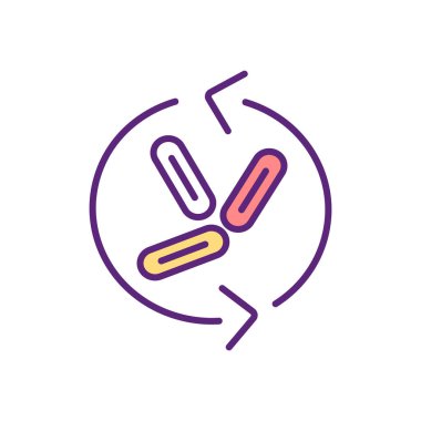 Gut flora dengesi RGB renk simgesi. Sağlıklı mikrobiyota gelişimi. Yararlı bakteriler için ideal koşullar. Disbiyoz. Sindirim sistemindeki mikroplar. Genel sağlık. İzole vektör illüstrasyonu