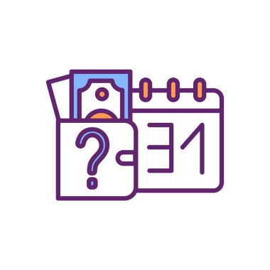 RGB renk simgesi öntanımlı maaş ödemeleri. Maaş ödemesi reddediliyor. Maaş kesintisi. Maaş yasaları. Zamanında ödemiyor. Ödenmemiş maaşlar. Ödenmemiş kazançlar. Maaşım kesildi. İzole vektör illüstrasyonu