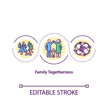 Aile birliği konsepti ikonu. Sevgi ve yakınlık duygusu ince çizgi çizimi fikri. Ebeveynler ve çocuklar. Vektör izole edilmiş RGB renk çizimi. Düzenlenebilir vuruş