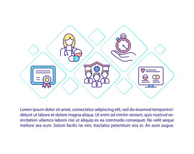 Metinli sertifikalı online eczane konsepti ikonu. Kalite garantisi. Sağlık hizmetleri. PPT sayfa vektör şablonu. Broşür, dergi, kitapçık tasarım ögesi doğrusal çizimler