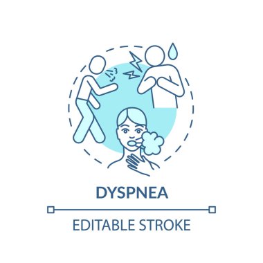 Dyspnea concept icon. Shortage of breath idea thin line illustration. Chest tightness. Effects of illness. Cough and covid-19. Vector isolated outline RGB color drawing. Editable stroke clipart