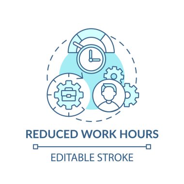 İş saatlerinde azalan konsept simgesi. İşletme fikri ince çizgi çizimi. Gelir kaybı ve işçiler. İşten çıkarmalardan kaçıyorum. Vektör izole edilmiş RGB renk çizimi. Düzenlenebilir vuruş