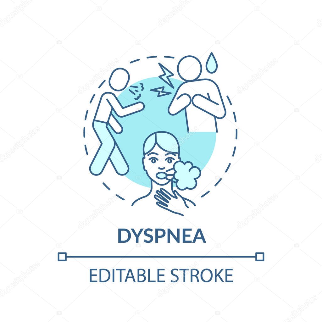 Dyspnea concept icon. Shortage of breath idea thin line illustration. Chest tightness. Effects of illness. Cough and covid-19. Vector isolated outline RGB color drawing. Editable stroke