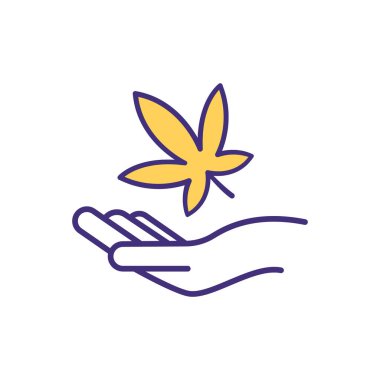 Esrarın RGB renk simgesini yasallaştırması. Uyuşturucuyu serbest bırakma. Tıbbi amaçlar için başvurmak. Esrar bitkisi. Bitkisel uyuşturucu satışı, suç olmaktan çıkarma. Kenevir ekimi. İzole vektör illüstrasyonu