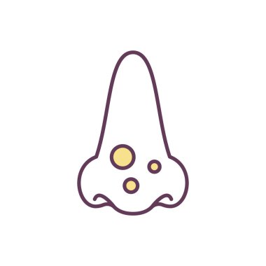 Burun aknesi RGB renk simgesi. Beyazlar, siyah noktalar. Enfeksiyon belirtisi. Akne rosacea. Büyütülmüş burun. Sebum aşırı prodüksiyonları. Sağlıksız cilt koşulları. Kırmızılık ve iltihap. İzole vektör illüstrasyonu