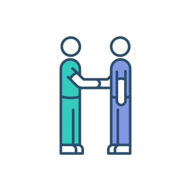 Tıbbi ortak çalışan RGB renk simgesi. Tıbbi pratisyenler. Sağlık hizmetlerinde işbirliği. Hemşire ve doktor çifti. Tıbbî ofis alanını paylaşıyoruz. İşbirliği pratiği. İzole vektör illüstrasyonu