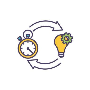 Beyin fırtınası RGB renk simgesi. Hızlı bir fikir. Hızlı bir şekilde rastgele fikirleri tartışıyoruz. Kısa sürede yeni çözümler üretmek. Fikir geliştirme ve uygulama süreci. İzole vektör illüstrasyonu