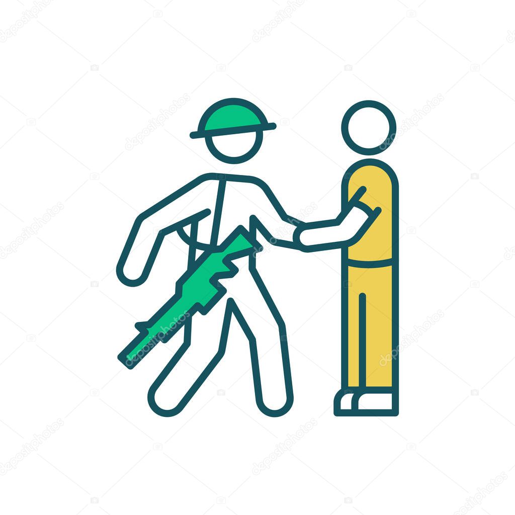 Military social worker RGB color icon. Support for veterans. Assist for wounded, ill vets. Disability compensation. Rehabilitation, employment for ex-military personnel. Isolated vector illustration