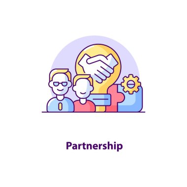 Ortaklık yaratıcı UI konsept simgesi. İş adamları işbirliği. İş teknolojisi. Takım toplantısı soyut illüstrasyon. UX için izole vektör sanatı. Renk grafik tasarımı ögesi
