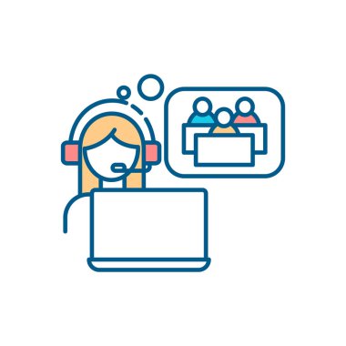 Eşzamanlı öğrenme RGB renk simgesi. Sanal sınıfa gerçek zamanlı katılım. Teknoloji temelli eğitim. Uzaktan öğreniyorum. Gerçek zamanlı etkileşim. İzole vektör illüstrasyonu