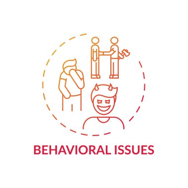 Davranış sorunları konsepti ikonu. Çevrimiçi aile terapisi tipleri. Aile hastalıklarını tedavi etmek. Davranış ve davranış bozuklukları temel fikri ince çizgi çizimi. Vektör izole edilmiş RGB renk çizimi