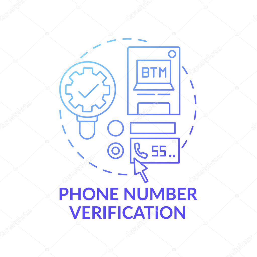 Phone number verification concept icon. Fake opening accounts idea thin line illustration. Cybercriminal and scammers. Thefts and robbery. Vector isolated outline RGB color drawing