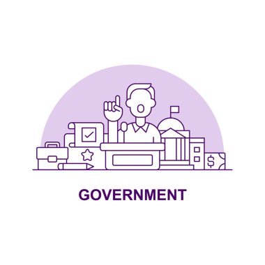 Hükümet yaratıcı UI konsept ikonu. Kamu idaresi yetkilileri soyut illüstrasyon yapıyor. Politikacı konuşma konsepti. UX için izole vektör sanatı. Renk grafik tasarımı ögesi