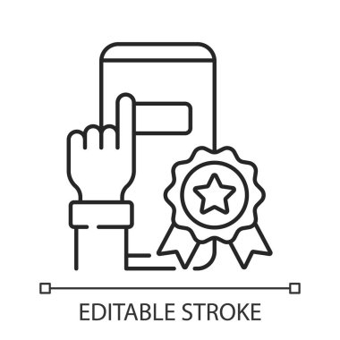 In-app ışık teması için siyah doğrusal simgeyi canlandırır. Mağaza uygulamaları için ikramiyeler. İnce çizgi özelleştirilebilir illüstrasyon. Gece modu için izole vektör kontur sembolü. Düzenlenebilir vuruş