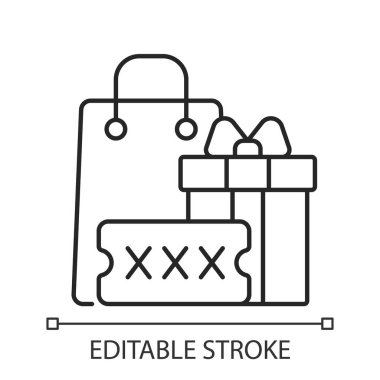 Hafif tema için bonus siyah doğrusal simge satın almak için tanıtım kodu. İndirim kuponları ve tanıtım kodları. İnce çizgi özelleştirilebilir illüstrasyon. Gece modu için izole vektör kontur sembolü. Düzenlenebilir vuruş