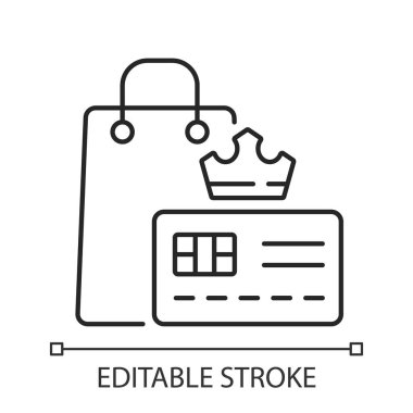 Işık teması için Vip üyeliği siyah doğrusal simgesi. Sadakat kartı programı. İndirim teklifleri ve ürün. İnce çizgi özelleştirilebilir illüstrasyon. Gece modu için izole vektör kontur sembolü. Düzenlenebilir vuruş