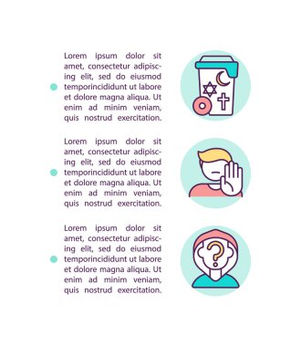 Metinli dini tartışma konsepti ikonu. Kimlik bunalımı. Dinlerle ilgili bir sorun. PPT sayfa vektör şablonu. Broşür, dergi, kitapçık tasarım ögesi doğrusal çizimler