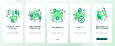 Düzenli oruç tutma önlemi, konseptli mobil uygulama sayfası ekranında. Diyet ve sağlık taraması 5 adım grafik talimatlar. RGB renk resimleriyle UI vektör şablonu