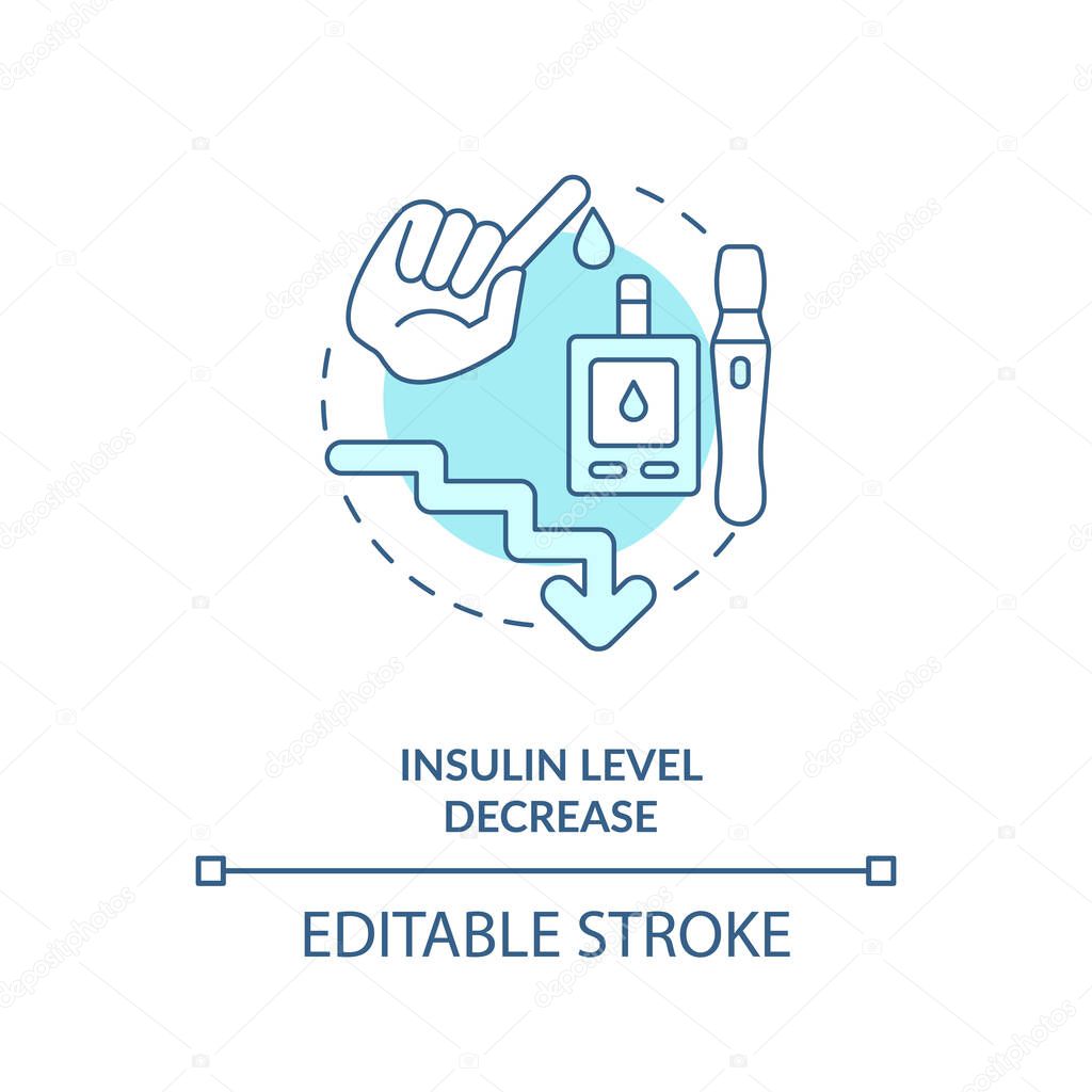 Insulin level decrease blue concept icon. Health care. Diabetes disease help. Intermittent fasting benefit idea thin line illustration. Vector isolated outline RGB color drawing. Editable stroke