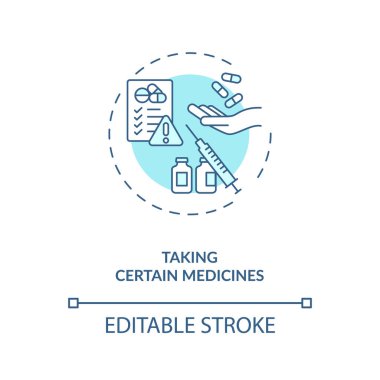 İlaç konsepti ikonu almak. Kuru göz nedenleri. Göz tedavisiyle ilgili klinik tedavi yöntemleri ince çizgili çizgiler çiziyor. Vektör izole edilmiş RGB renk çizimi. Düzenlenebilir vuruş