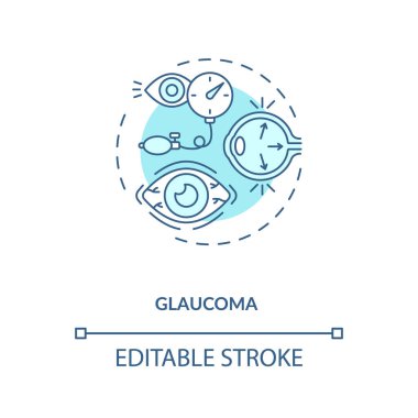 Glaukoma konsepti ikonu. Yetişkinlerin göz hastalıkları. Göz hastalıkları optik sinir sistemi fikrine ince çizgiler çizerek zarar verir. Vektör izole edilmiş RGB renk çizimi. Düzenlenebilir vuruş