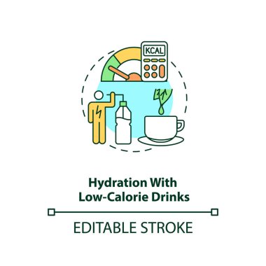 Düşük kalorili sıvı kullanımı konsept içecek ikonu. Kilo kaybı. Beslenme ve zindelik. Aralıklı olarak oruç tutma fikri ince çizgi çizimi. Vektör izole edilmiş RGB renk çizimi. Düzenlenebilir vuruş