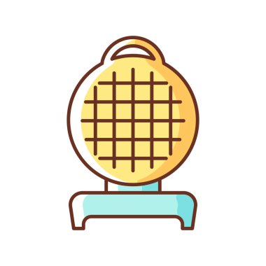 Waffle üreticisi RGB renk simgesi. Ev yemeği için ütü makinesi. Elektriksiz paslanmaz alet. Ev masaüstü fırını. Küçük mutfak aletleri. Belçika bisküvisi hazırlığı. İzole vektör illüstrasyonu