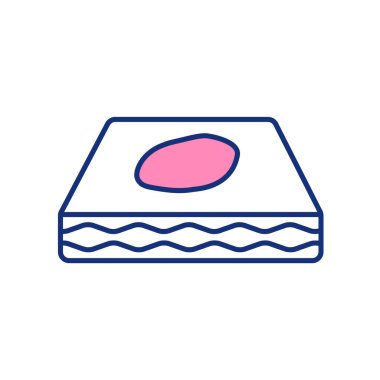 Yatak ıslatma RGB renk simgesi. Uyurken kontrolsüzce işeyin. Gece enüressi. Mesane kontrolü kaybı. Gece kazara idrar tahlili yapılmış. Geceleri idrarını tutamama. İzole vektör illüstrasyonu