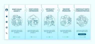 Koronavirüs üstüne depresyon vektör şablonunda. Konsantrasyon ve hafıza sorunları. Simgeli ilgili mobil web sitesi. Web sayfası basamak ekranları. RGB renk kavramı