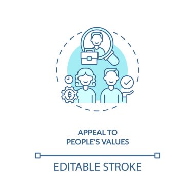 İnsanların kavram ikonunun değerlerine başvurun. Etkili motivasyon fikri ince çizgi çizimi. Seyirciyi motive etmek. Olumlu duygular. Vektör izole edilmiş RGB renk çizimi. Düzenlenebilir vuruş