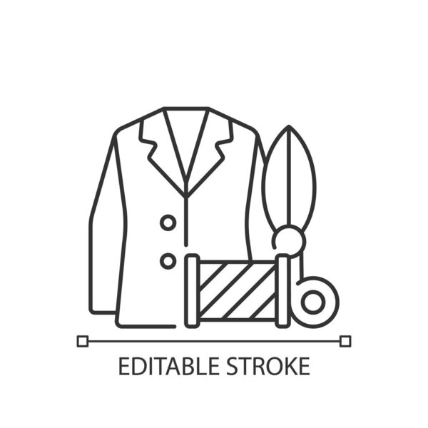 Custom suits and shirts linear icon. Professional tailor studio. Garment restoration. Thin line customizable illustration. Contour symbol. Vector isolated outline drawing. Editable stroke